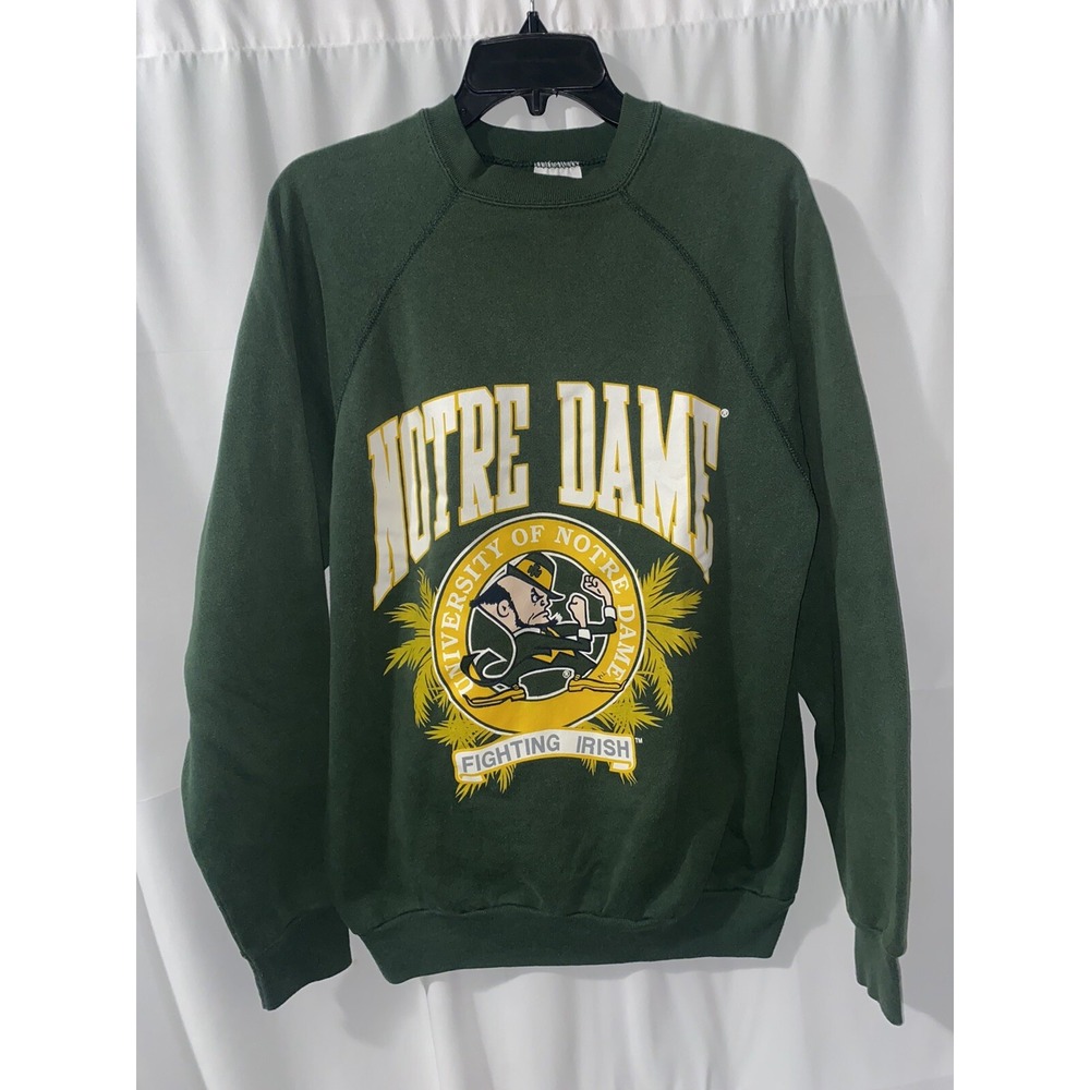 Vintage Notre Dame Fighting Irish‎ Green Raglan Sweatshirt XL Made USA